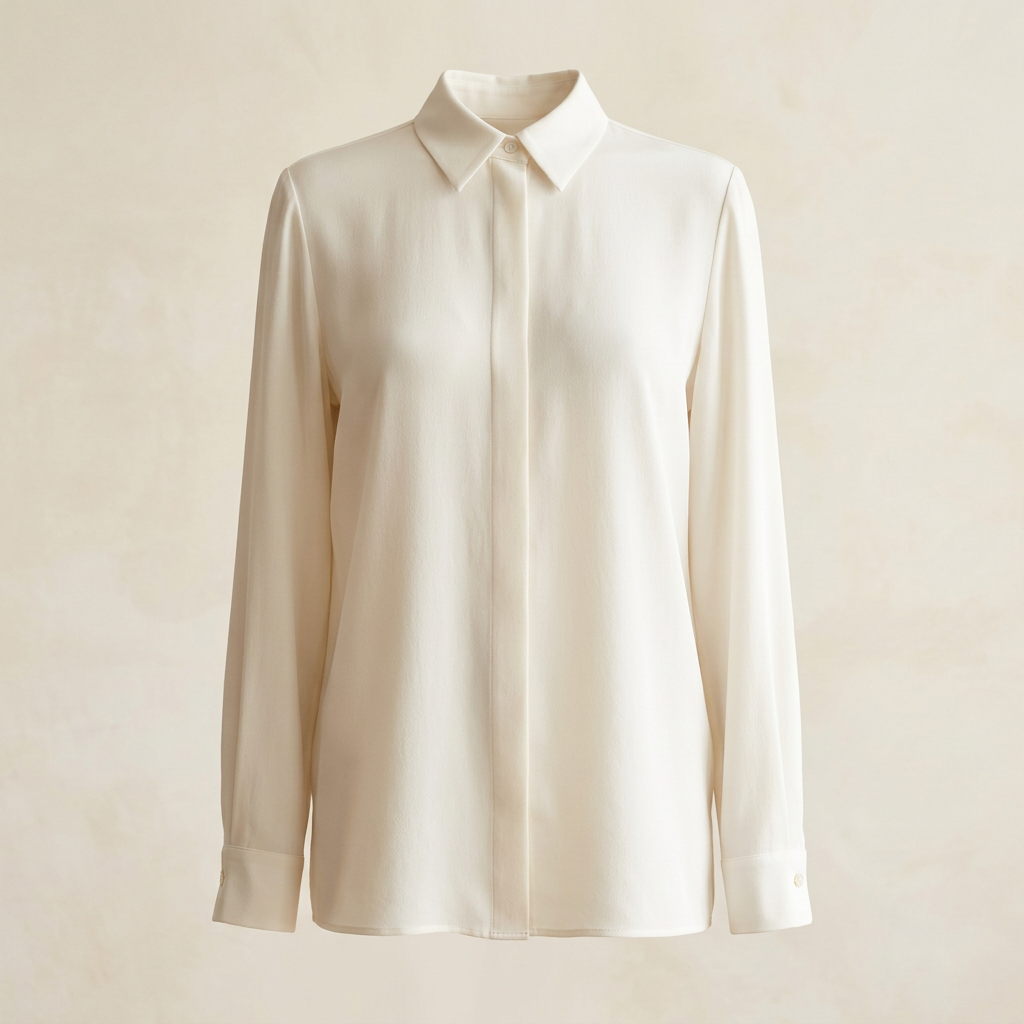 AI-generated illustrative image of the Amélie ivory long-sleeve blouse
