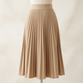 AI-generated illustrative image of a women's beige pleated midi skirt