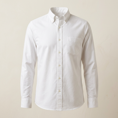 AI-generated illustrative image of a men's white long-sleeve button-down shirt