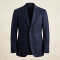 AI-generated illustrative image of a men's navy two-button blazer